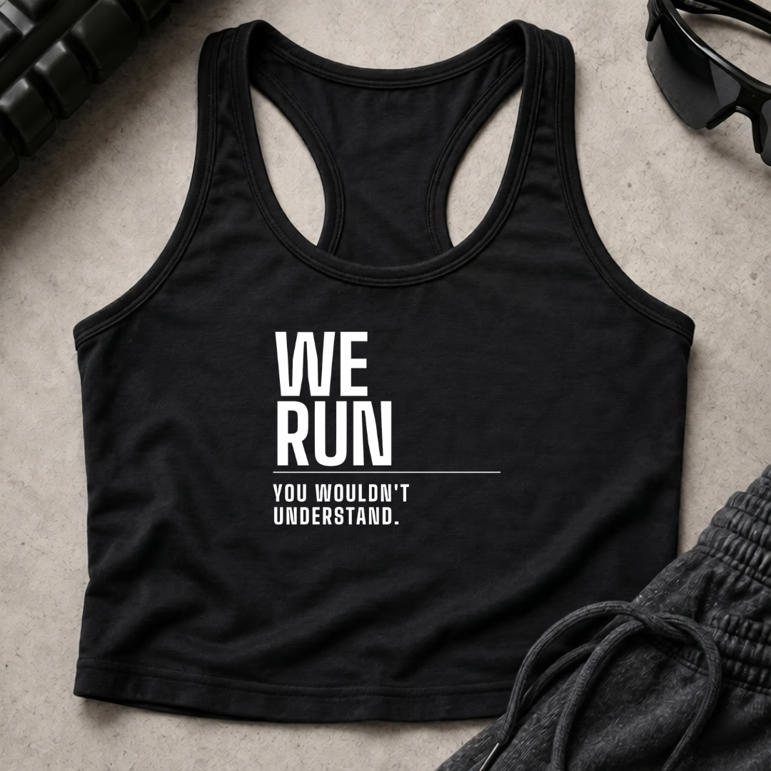 we run. Racerback Crop Tank
